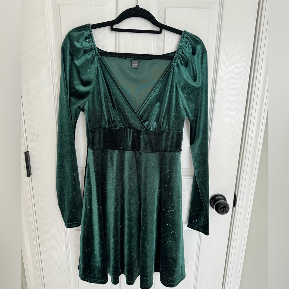 Green velvet sparkly dress